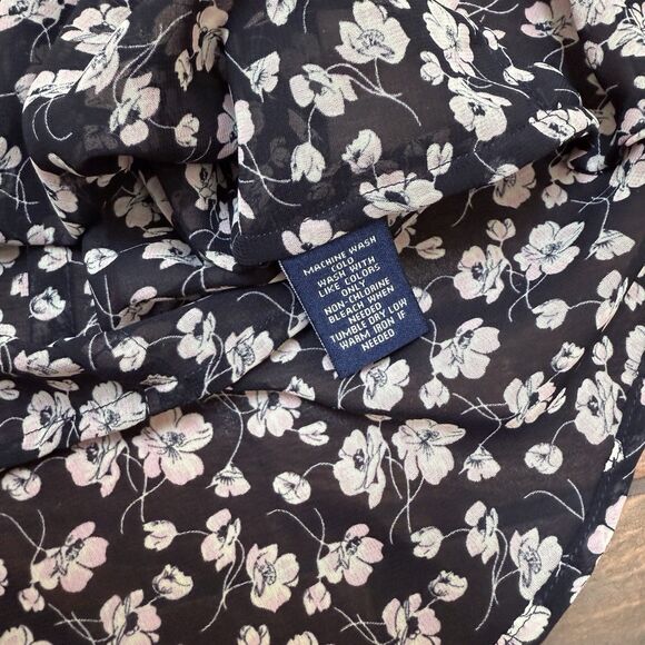 CHAPS Women’s Ruffle Blue Pink White Flower Blouse Top Flowy PETITE LARGE PL - Picture 6 of 6